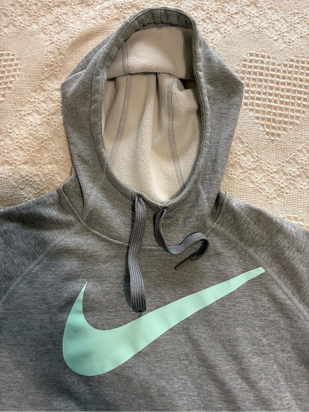 Nike Therma Fit Hoodie Heather Gray w/ Mint Green Swoosh Women’s Sz XL - Picture 5 of 11